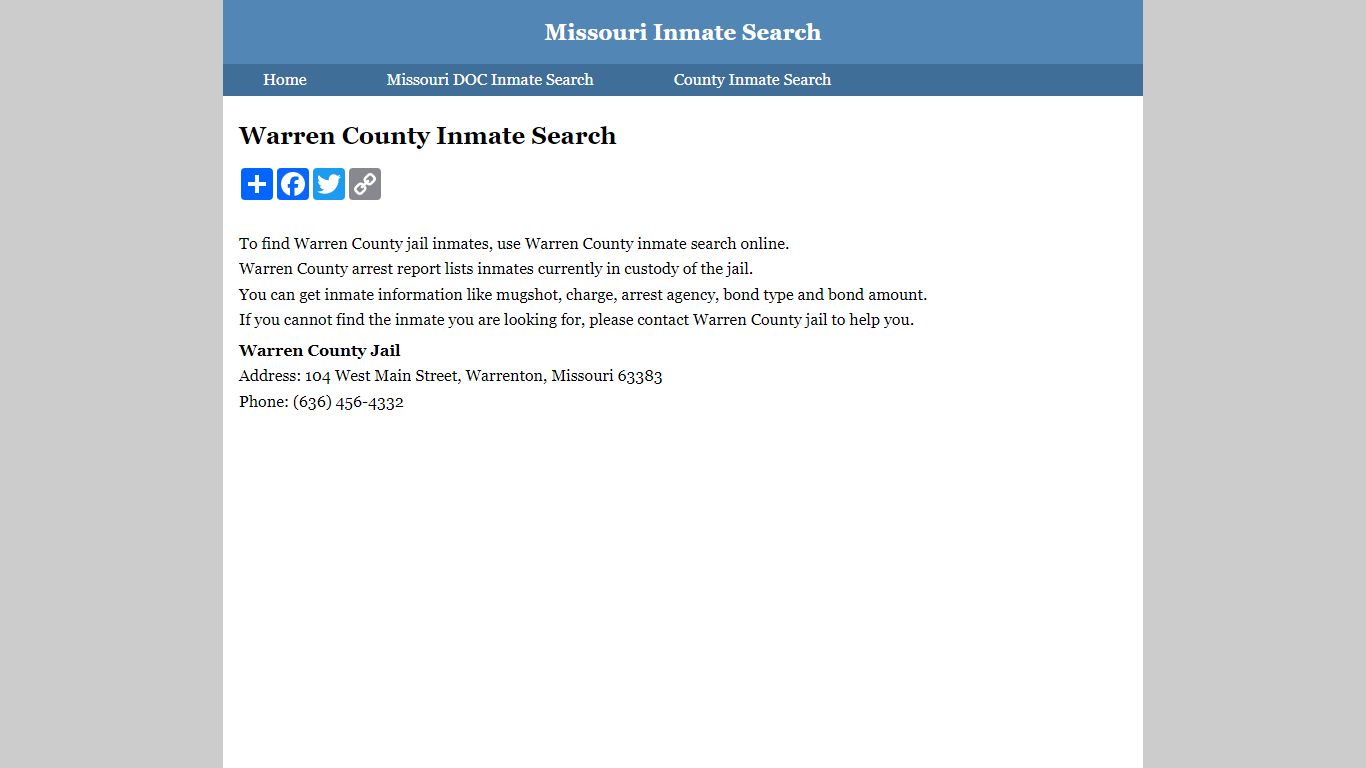 Warren County Inmate Search