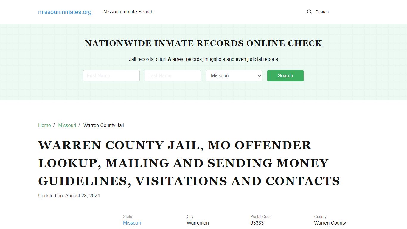 Warren County Jail, MO: Inmate Search Options, Visitations, Contacts